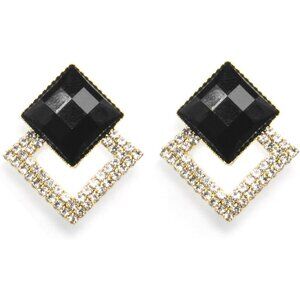 Black Rhombus 3 Plated Dangle Drop Geometric Statement Jewelry for Women Teen